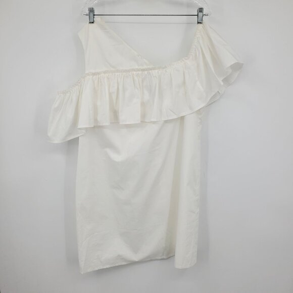NWT Asos White One Shoulder Ruffle Asymmetrical Sheath Mini Dress Size 14 - Picture 1 of 9